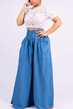 Denim Button Fly Sleeveless High Solid Patchwork Loose Pants Pants