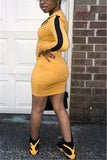 Sexy Stitching Long Zipper Yellow Dress