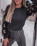 Fluffy Sequin Patch Long Sleeve Top