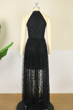 Fashion Sexy Dot Solid Split Joint See-through O Neck Sleeveless Dress Dresses