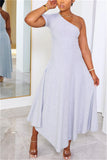 Casual Simplicity Basis Solid Asymmetrical One Shoulder A Line Dresses