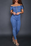Fashion Casual Solid Backless Off the Shoulder Regular Jumpsuits