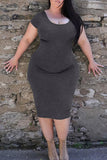 Casual Solid Split Joint O Neck Pencil Skirt Plus Size Dresses