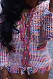 Casual Patchwork Weave V Neck Outerwear