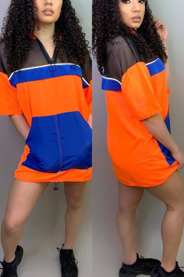 Casual Cap Sleeve Half Sleeves Mandarin Collar A-Line skirt Patchwork Casual Dresses
