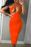 Fashion Sexy Solid Hollowed Out Oblique Collar Sleeveless Dress