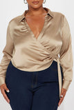 Casual Solid Frenulum V Neck Plus Size Tops