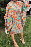 Casual Print Hollowed Out Patchwork Half A Turtleneck Long Sleeve Dresses