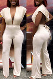Casual Fashion Backless bandage Hollow Asymmetrical Solid Polyester Sleeveless V Neck  Jumpsuits