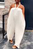 Casual Daily Simplicity Basis Solid Color Halter Loose Jumpsuits