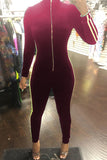 Casual Striped Wine Red One-piece Jumpsuit