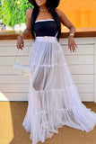 Elegant Vacation Solid Patchwork See-through Fold Strapless Strapless Dress Dresses