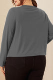 Casual Solid Draw String Frenulum O Neck Plus Size Tops
