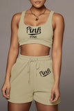 Casual Sportswear Letter Print Basic U Neck Sleeveless Two Pieces