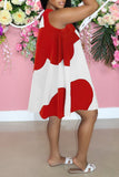 Fashion Casual Plus Size Print Patchwork O Neck Sleeveless Dress