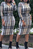 Casual Grids Printed  Multicolor Knee Length  Dress