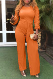 Casual Flounce Design Orange Cotton Blends One-piece Jumpsuit