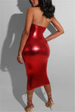 Sexy Nightclub Open Chest Red Halter Dress