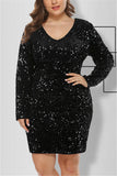 Fashion Sexy Sequined Black Long Sleeve Dress