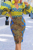 Fashion Casual Print Split Joint V Neck Long Sleeve Dresses