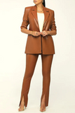Street Solid Patchwork Turndown Collar Long Sleeve Two Pieces