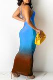 Fashion Sexy Gradual Change Print Backless Spaghetti Strap Sleeveless Dress Dresses