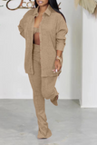 Casual Solid Patchwork Turndown Collar Long Sleeve Three Pieces