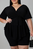 Fashion Casual Solid Split Joint Asymmetrical V Neck Plus Size Two Pieces