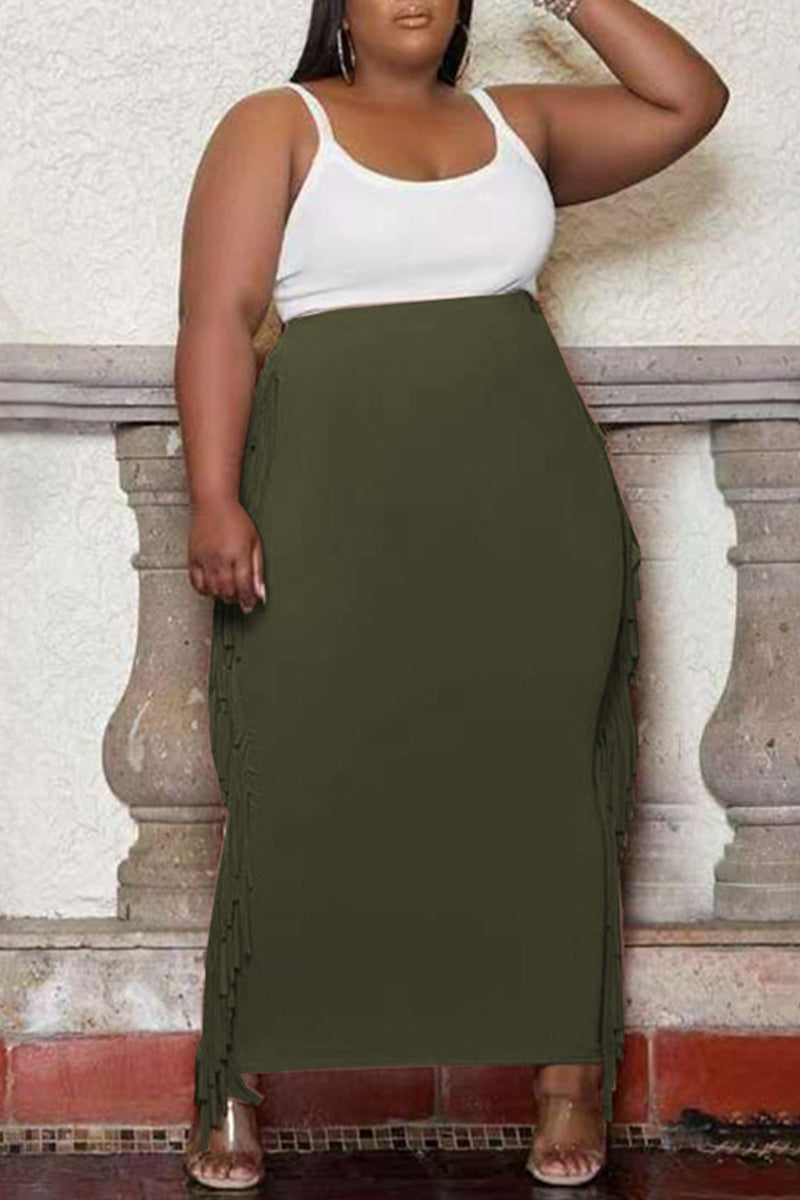 Fashion Casual Solid Tassel Plus Size Skirt
