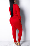Casual Sports Long Sleeved Red Two Piece Suit