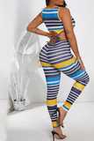 Casual Striped Split Joint O Neck Sleeveless Two Pieces
