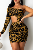Sexy Print Split Joint One Shoulder Pencil Skirt Dresses