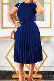 Fashion Casual Solid Split Joint Basic O Neck Pleated Dresses