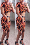 Fashion Casual Digital Printed Orange Two-piece Set