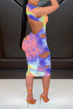 Sexy Patchwork Hollowed Out Tie-dye Half A Turtleneck Pencil Skirt Dresses