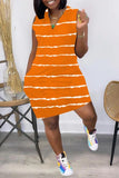 Fashion Casual Plus Size Striped Print Basic V Neck Vest Dress