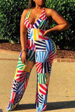 Sexy Slim Print Halter Multicolor Jumpsuit
