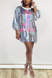 Fashion Letter Print Sequined Loose Dress