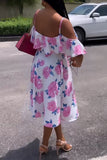 Casual Sweet Daily Simplicity Floral Flounce Printing Spaghetti Strap Dresses