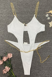 Sexy Cutout With Chain White One-piece Swimsuit