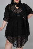 Fashion Plus Size Patchwork Hollowed Out See-through O Neck Short Sleeve Dress