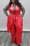 Fashion Casual Solid Bandage Turndown Collar Plus Size Two Pieces
