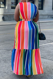 Sexy Print Split Joint V Neck Cake Skirt Plus Size Dresses