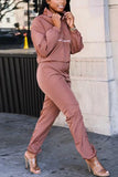 Fashion Casual Loose Pink Solid Tracksuit