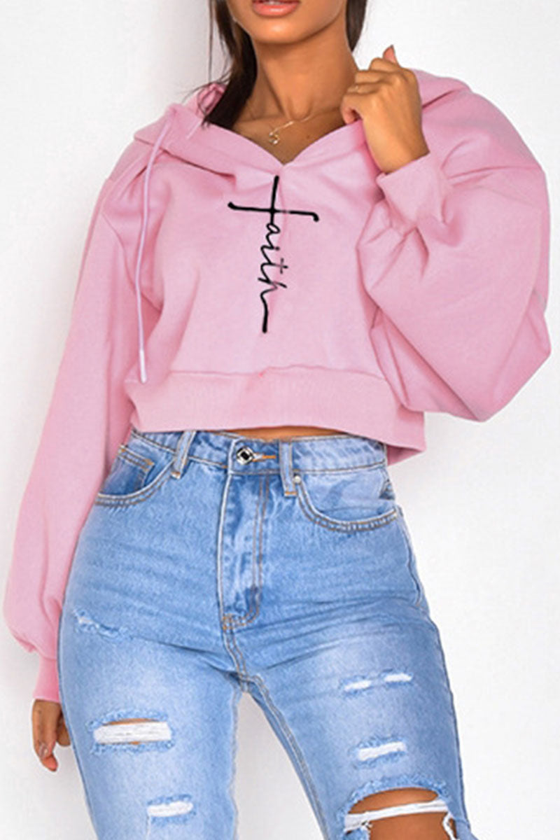 Casual Embroidery Split Joint Hooded Collar Tops