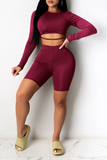 Sexy Split Joint O Neck Long Sleeve Two Pieces