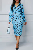 Elegant Print Polka Dot Split Joint V Neck One Step Skirt Dresses