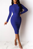 Fashion Solid Color Sexy Lace Stitching Dark Blue Dress