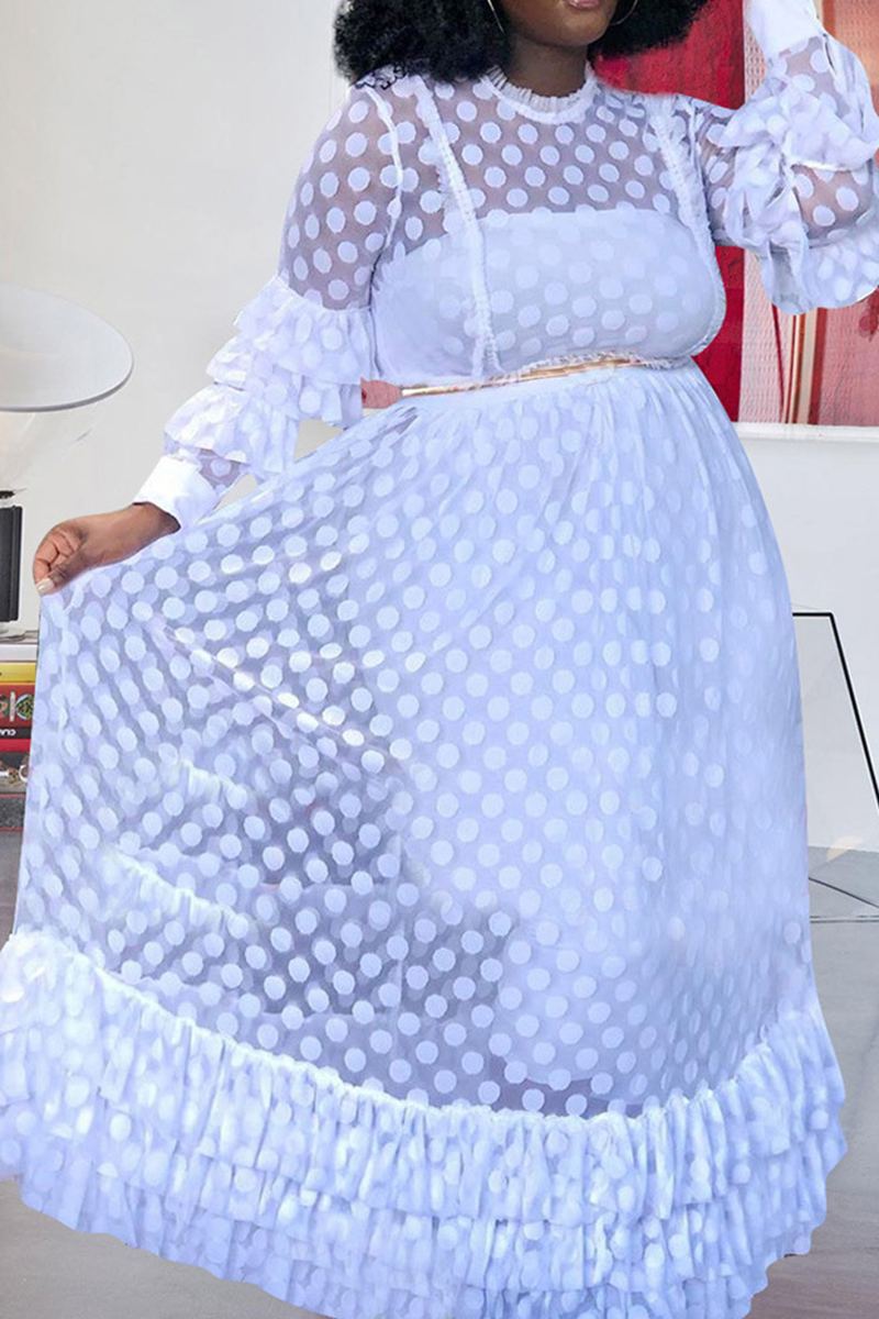 Sexy Patchwork Mesh O Neck Cake Skirt Plus Size Dresses