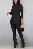 Fashion Casual Solid Basic Half A Turtleneck Long Sleeve Two Pieces